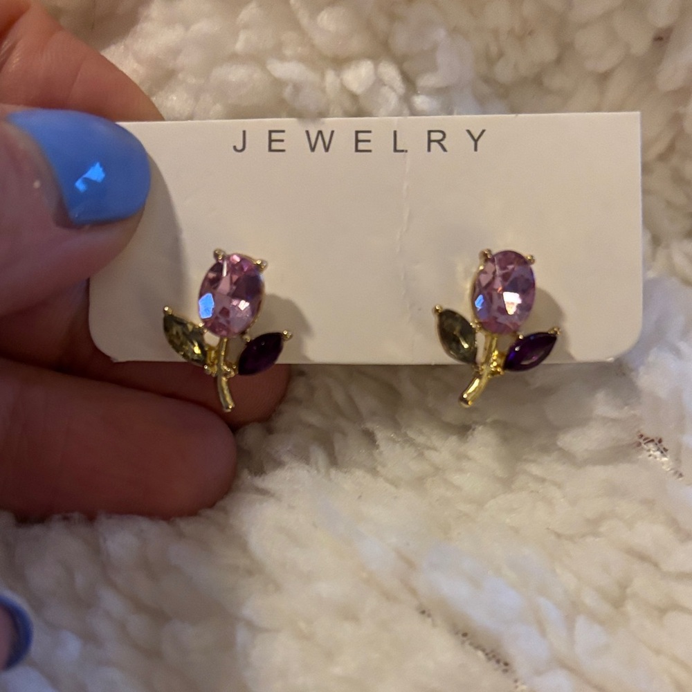 Elegant Pink and Gold Floral Earrings